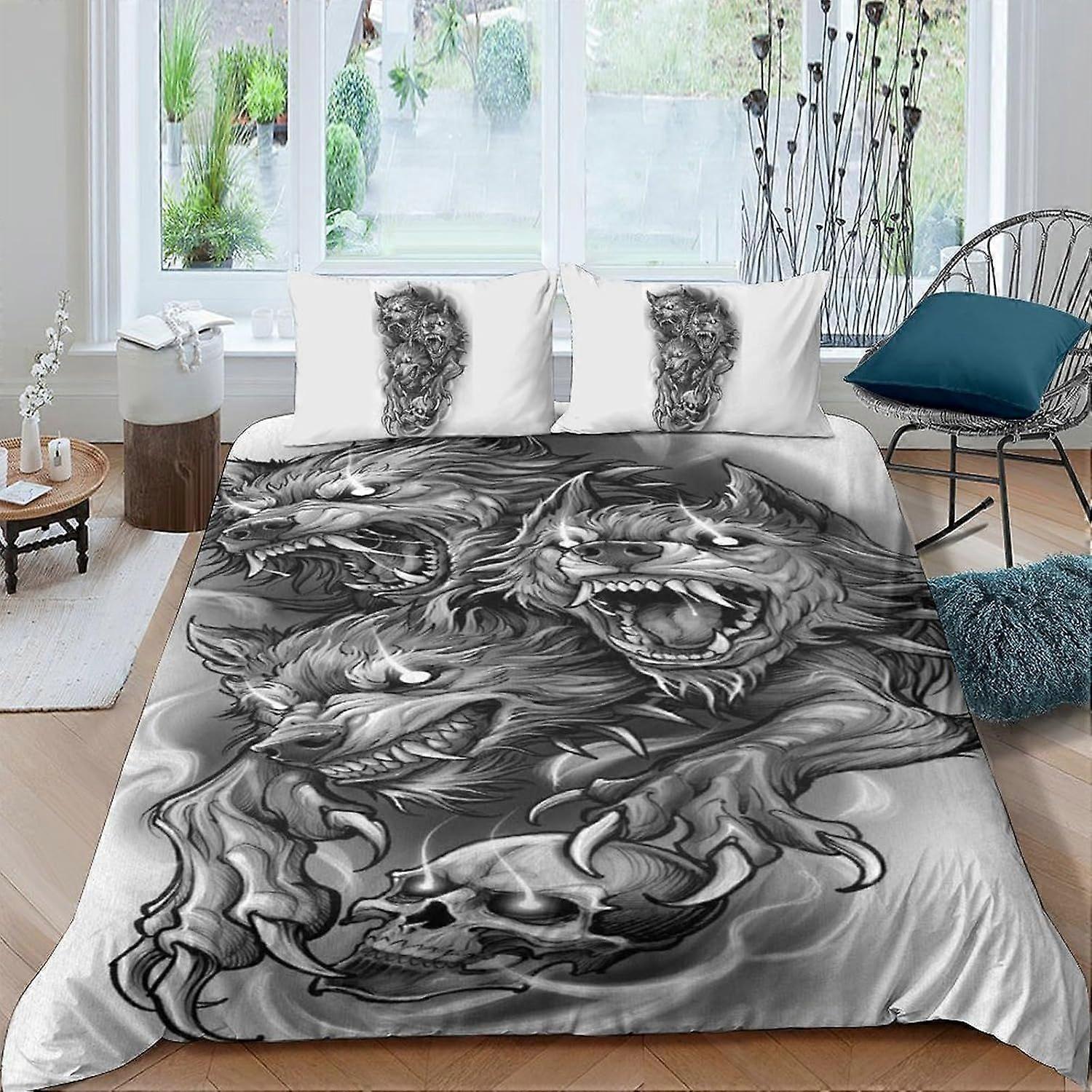 Wolf-Bettwäsche-Set, 3D-Tiermotiv, inklusive Mikrofaser-Kissenbezügen und Bettbezug mit Reißverschluss, Kingsize-Bettbezug mit Tiermotiv