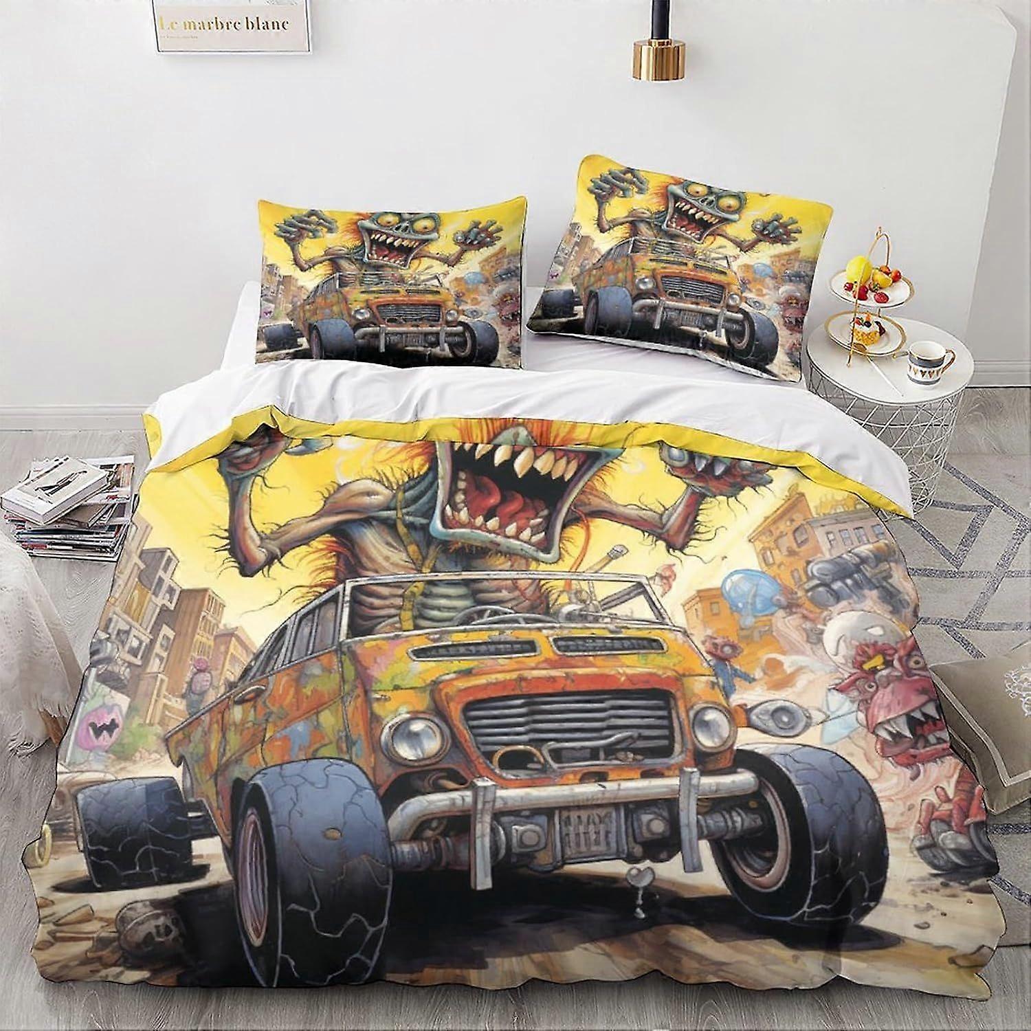 LikeEj Monster Bedding Set Edredom Capa 3D Cartoon Pattern Comforter Cover Ultra Soft Vintage Car Tema Capa Colcha para Adolescentes Duplo