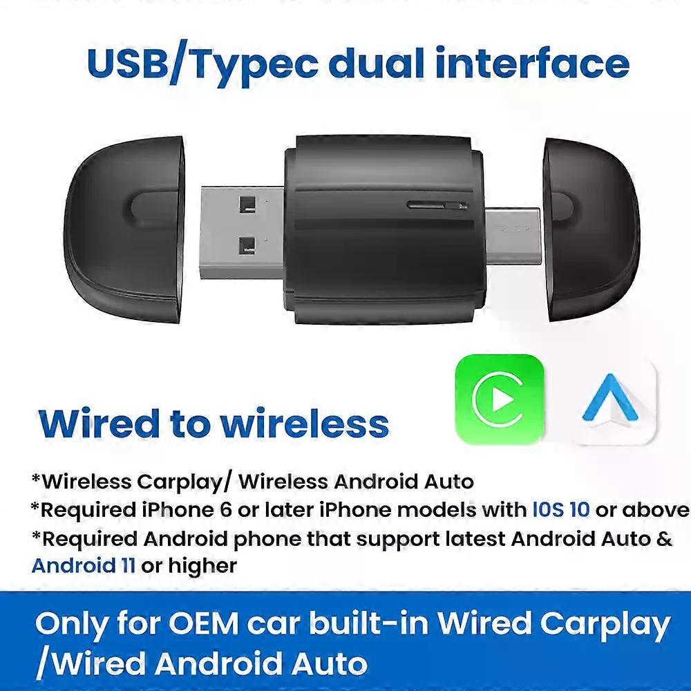 Carplay Wireles Android Auto USB Type-c Plug and Play Bluetooth Smart Dongle For Fiat500500LTipo500XArgoPandaEDobl600e