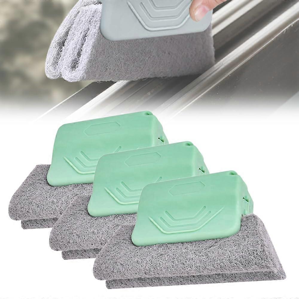 Window Track Cleaning Brush Set 3pcs, Handheld Groove Scrubber Tools for Slides, Tiles, Car Vents (Green)