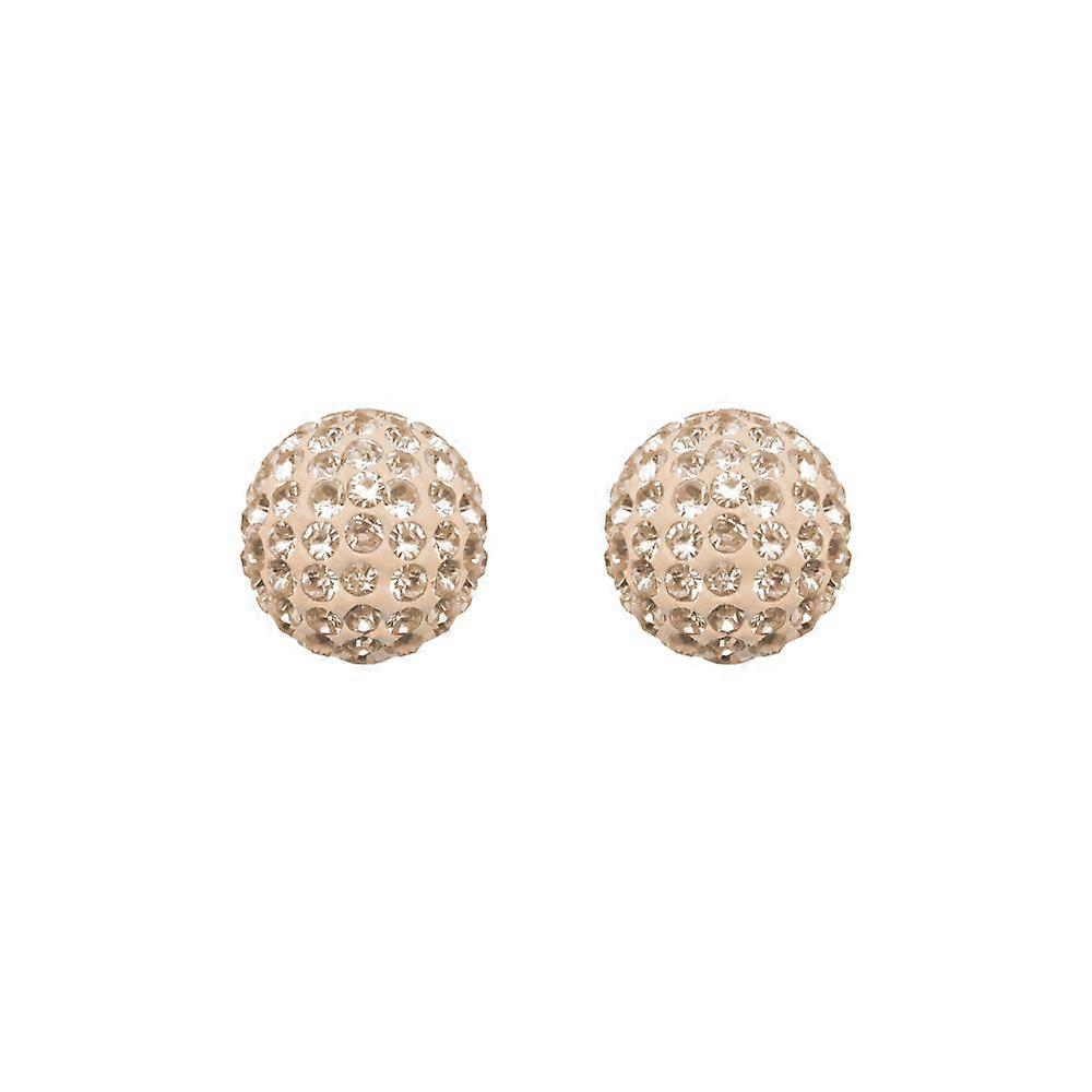 Jewelco London Ladies 9ct Yellow Gold Champagne Peach Round Crystal Disco Ball Stud Earrings, 8mm