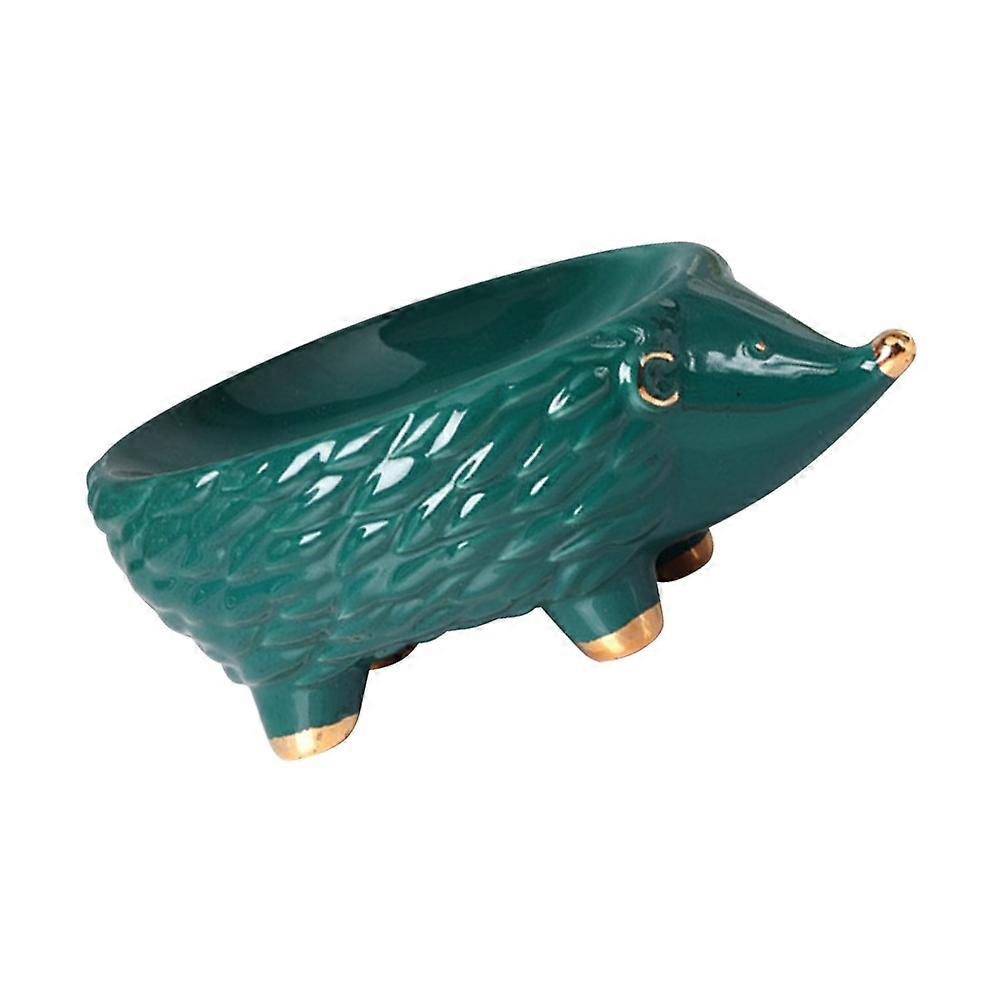 Ceramic Soap Holder Hedgehog Shape for Home 1 Piece Green Ceramic