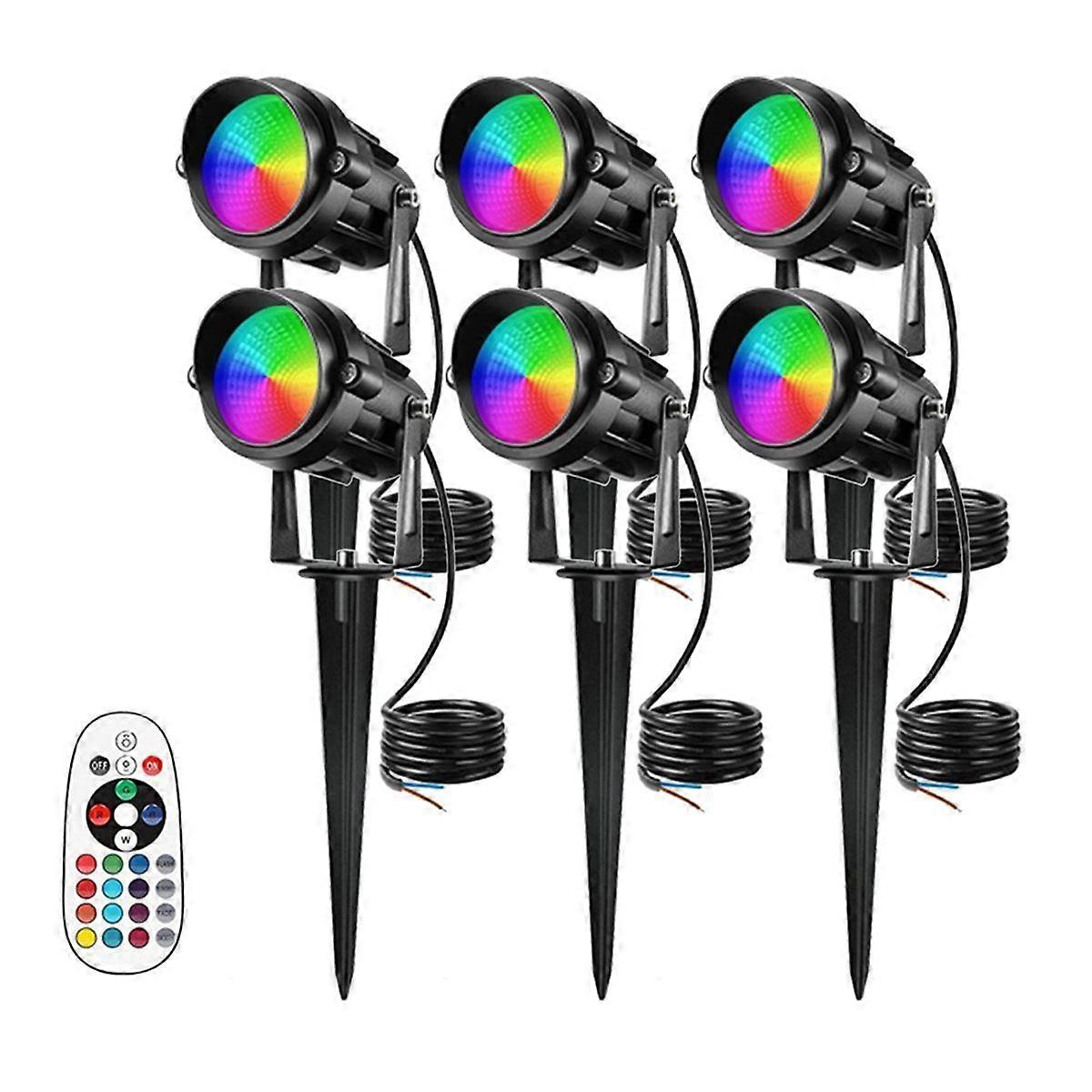 6PCS RGBW LED Landscape Lighting 10W Color Change Landscape Light with Remote IP65 Waterproof Outdoo