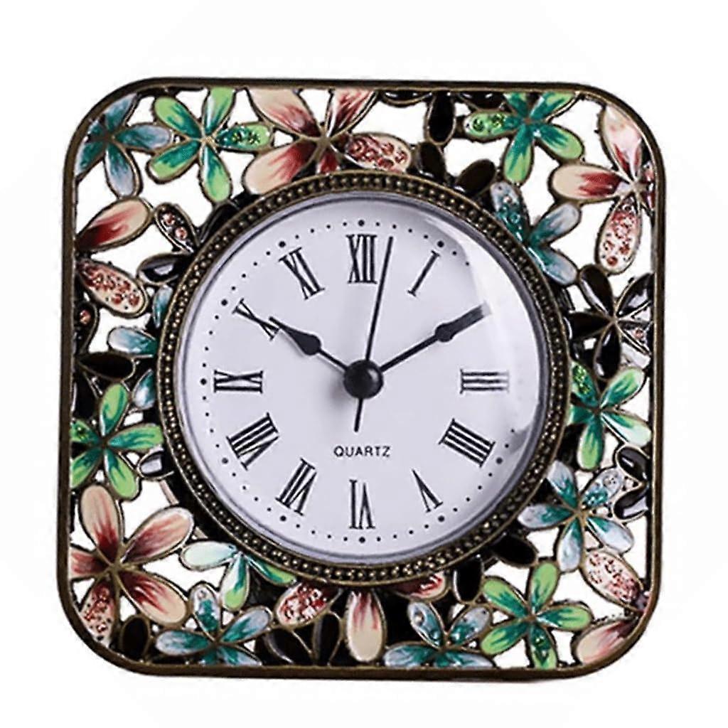 Vintage Table Clock with Enamel Finish and Diamond Inlay for Rustic Home Decor