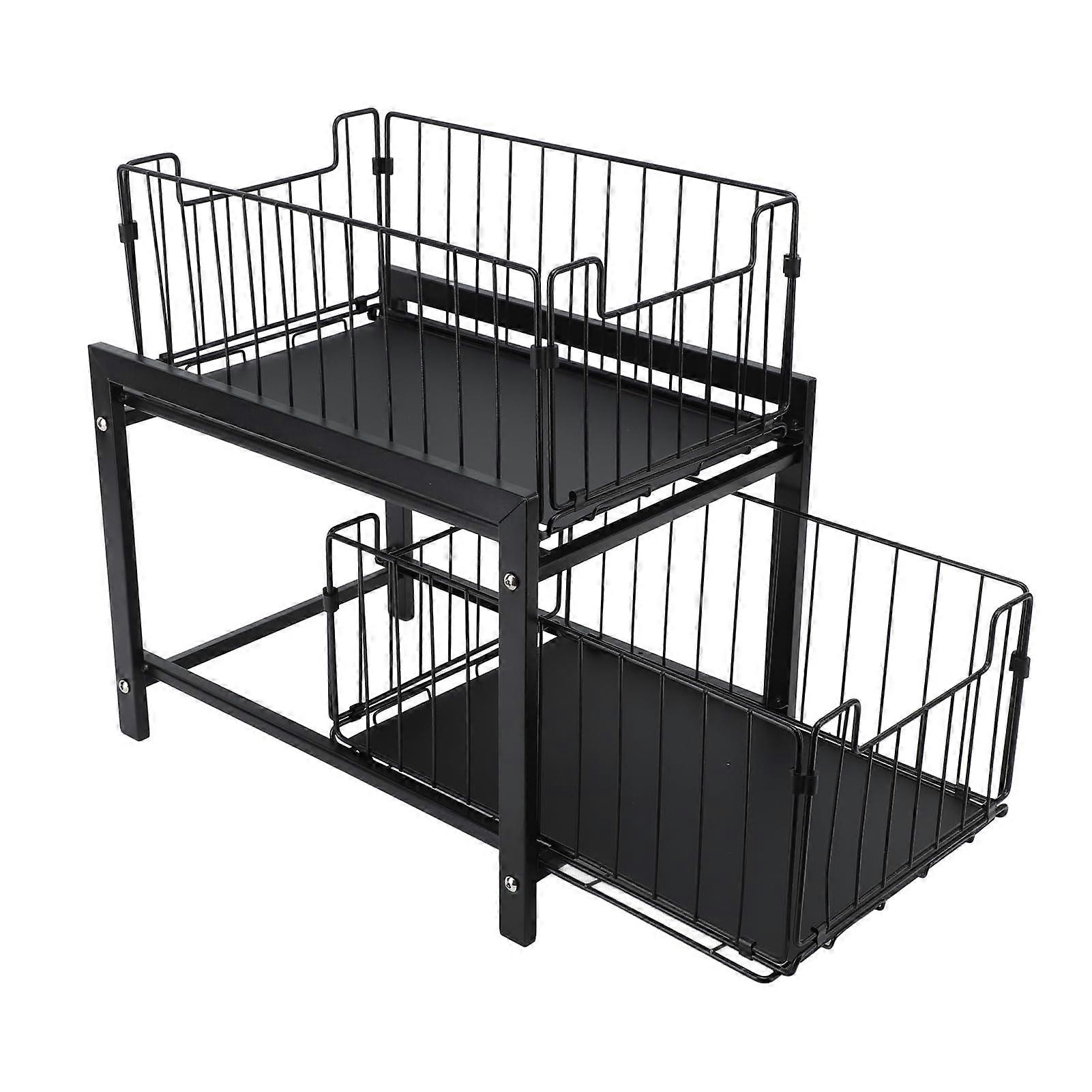 Under Sink Organizer Rack 2 Tier Iron PullOut Shelf for Kitchen Cabinet or Counter Storage