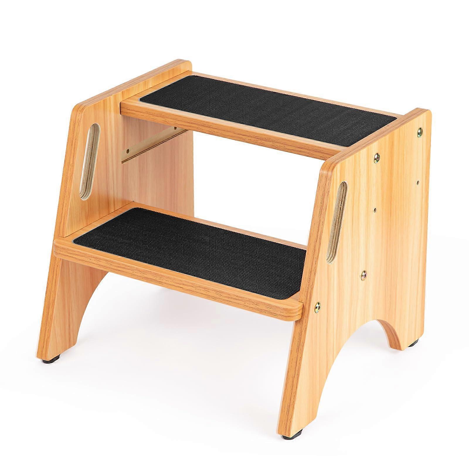 Adjustable Wooden Two Step Stool with NonSlip Design for Adults, Kids and Home Use