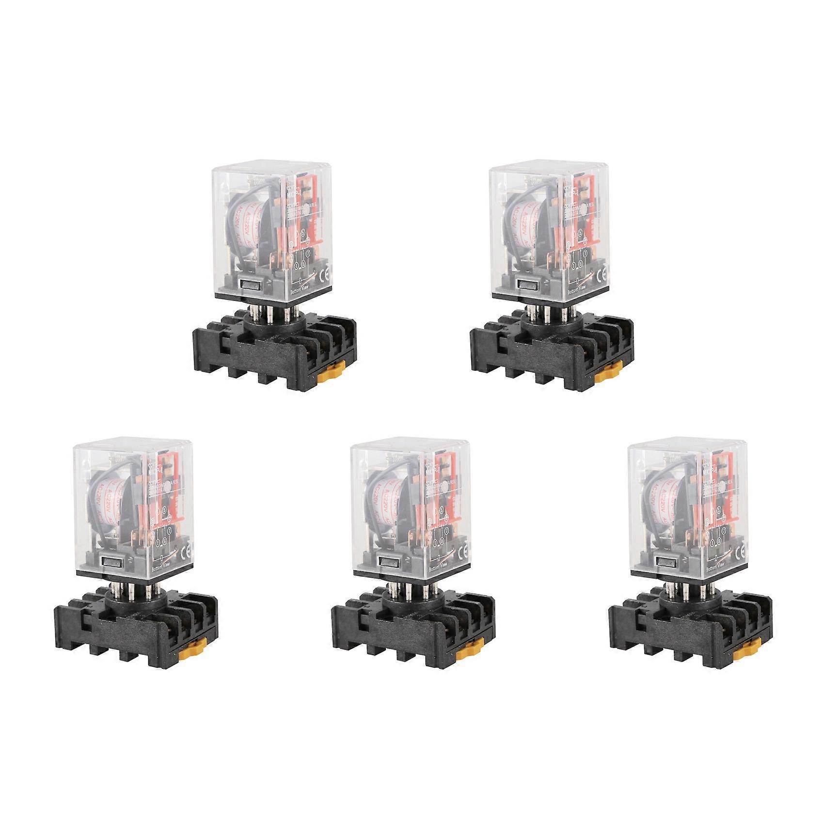 5X MK2P-I Clear Shell DPDT AC220V Coil Power Relay Socket Base