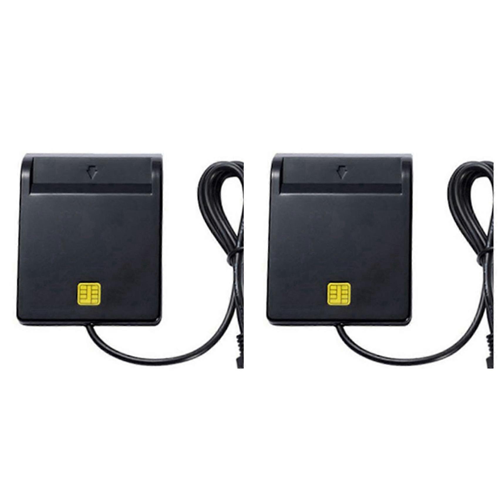 2X USB Smart Card Reader Atm Bank Tax Declaration Ic Card ID Card Smart Card Reader(Black)