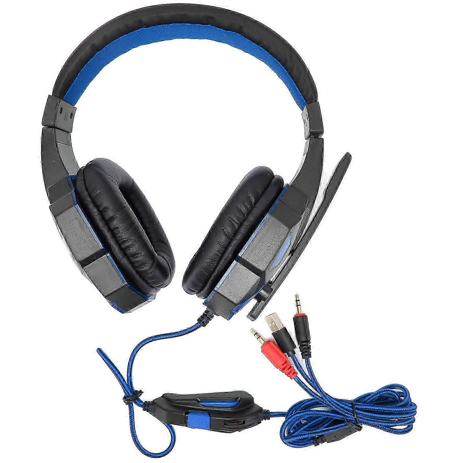 Gaming Headset Luminous Adjustable Volume 3.5mm Gaming Headset with Microphone for PCBlack Blue