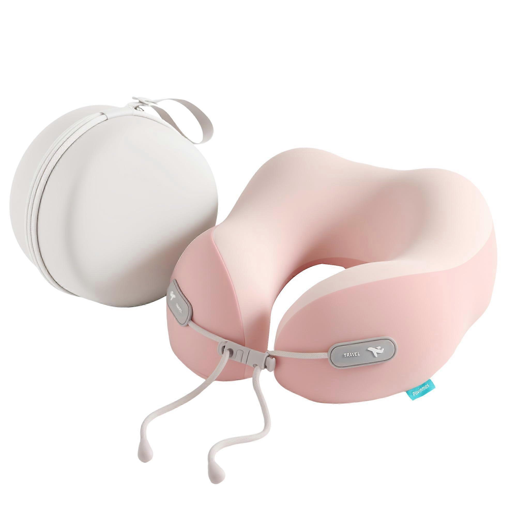 Memory Foam Travel Neck Pillow with Cooling Fabric for Airplane, Car, Office, Pink