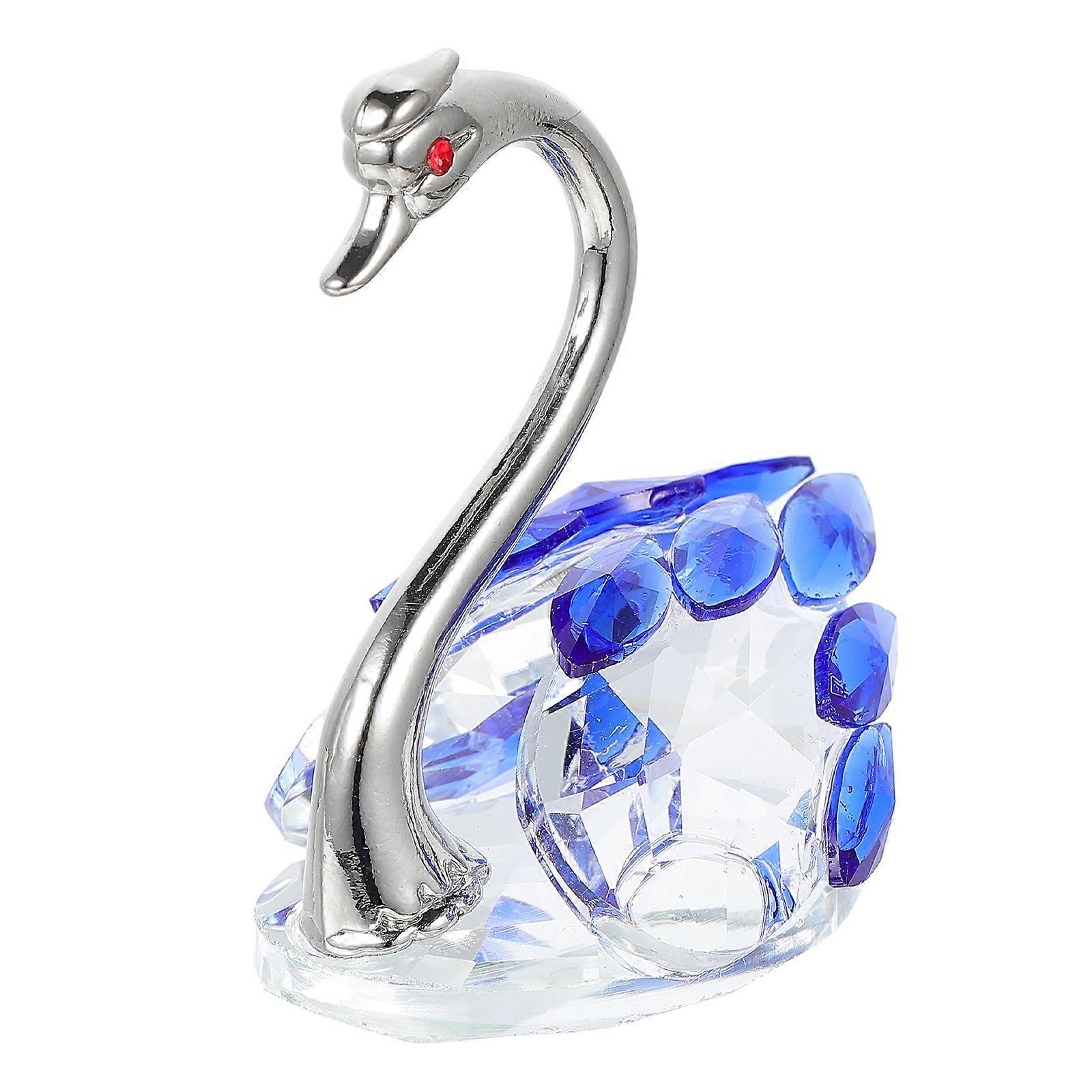 Blue Crystal Swan Statue Decoration with 5Pcs for Tabletop Display