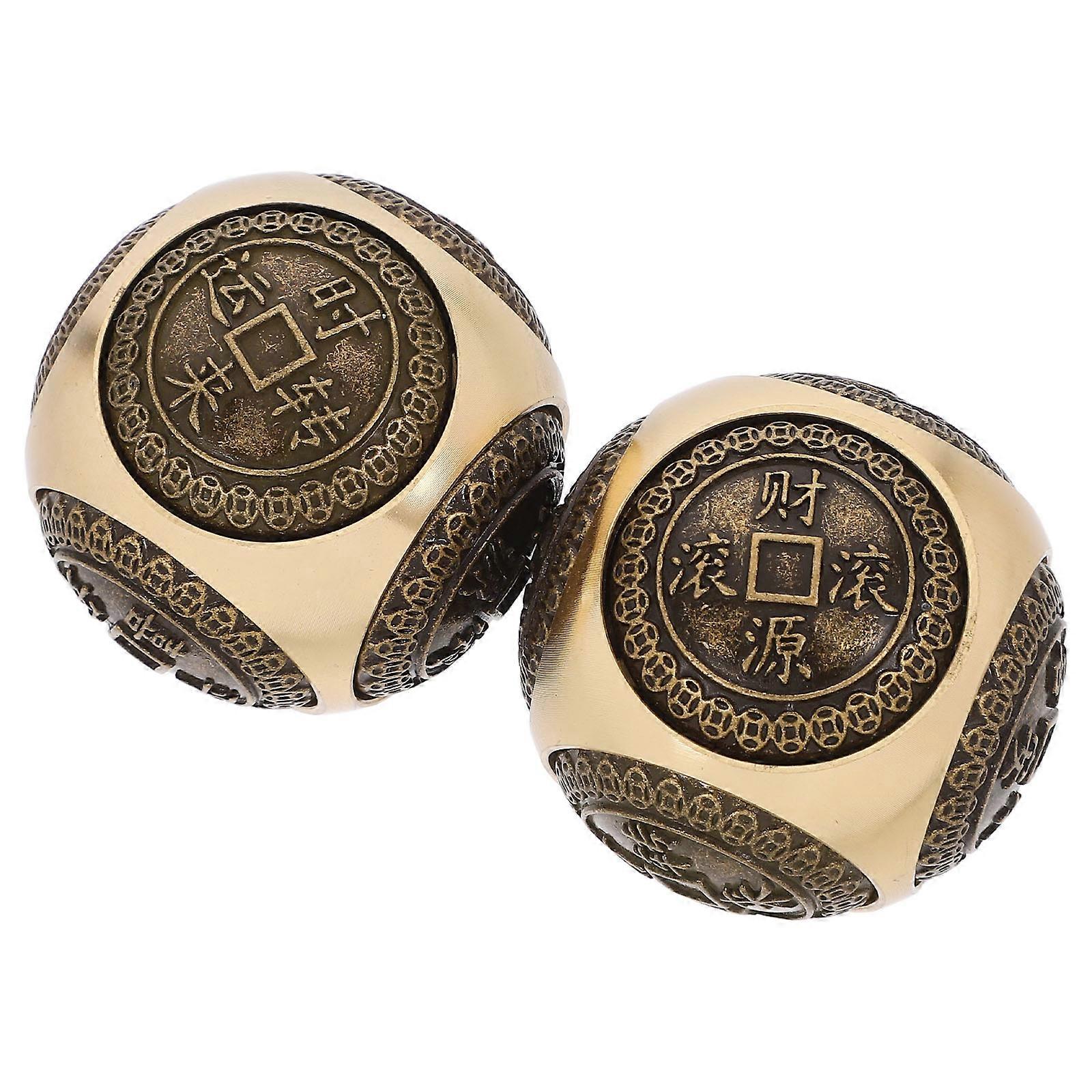 Golden Brass Hand Exercise Ball for Relaxation and Strength 2Pcs Set