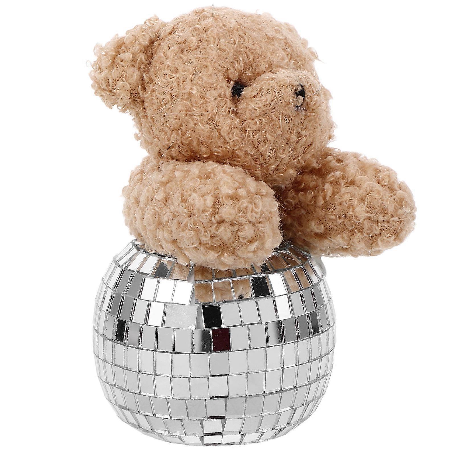 Glass Disco Bear Decor Reflective Plush Ball for Tabletop Use 5Pcs