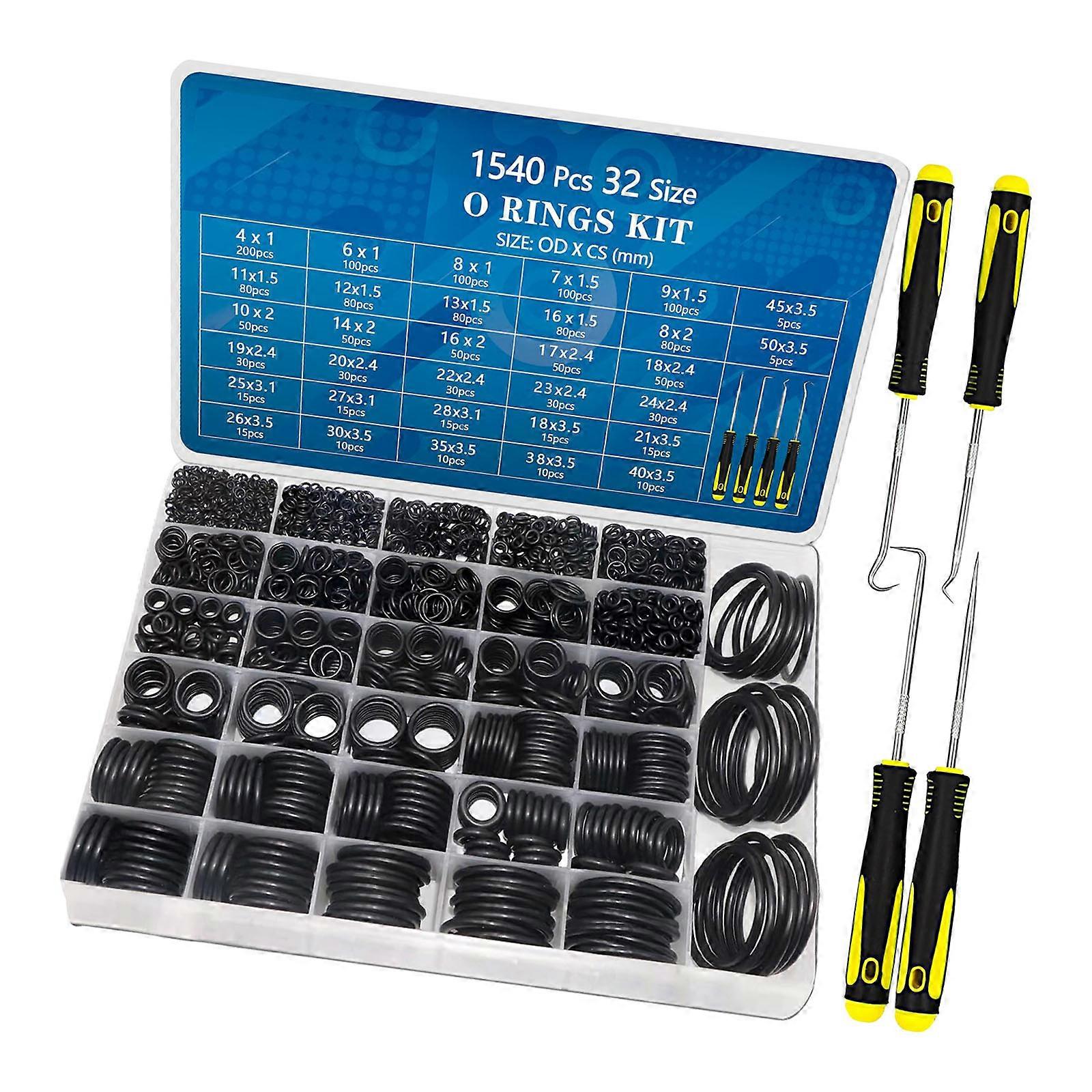 1540pack Metric O Rings Nitrile Rubber Includes Pick For Various Pipe Sealing And Industrial Applications Multicolor