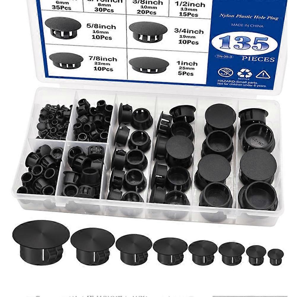 135Pcs 8 Sizes Nylon Plastic Hole Plugs Round Drill Hole,Furniture Cabinet Insert End Caps Industri