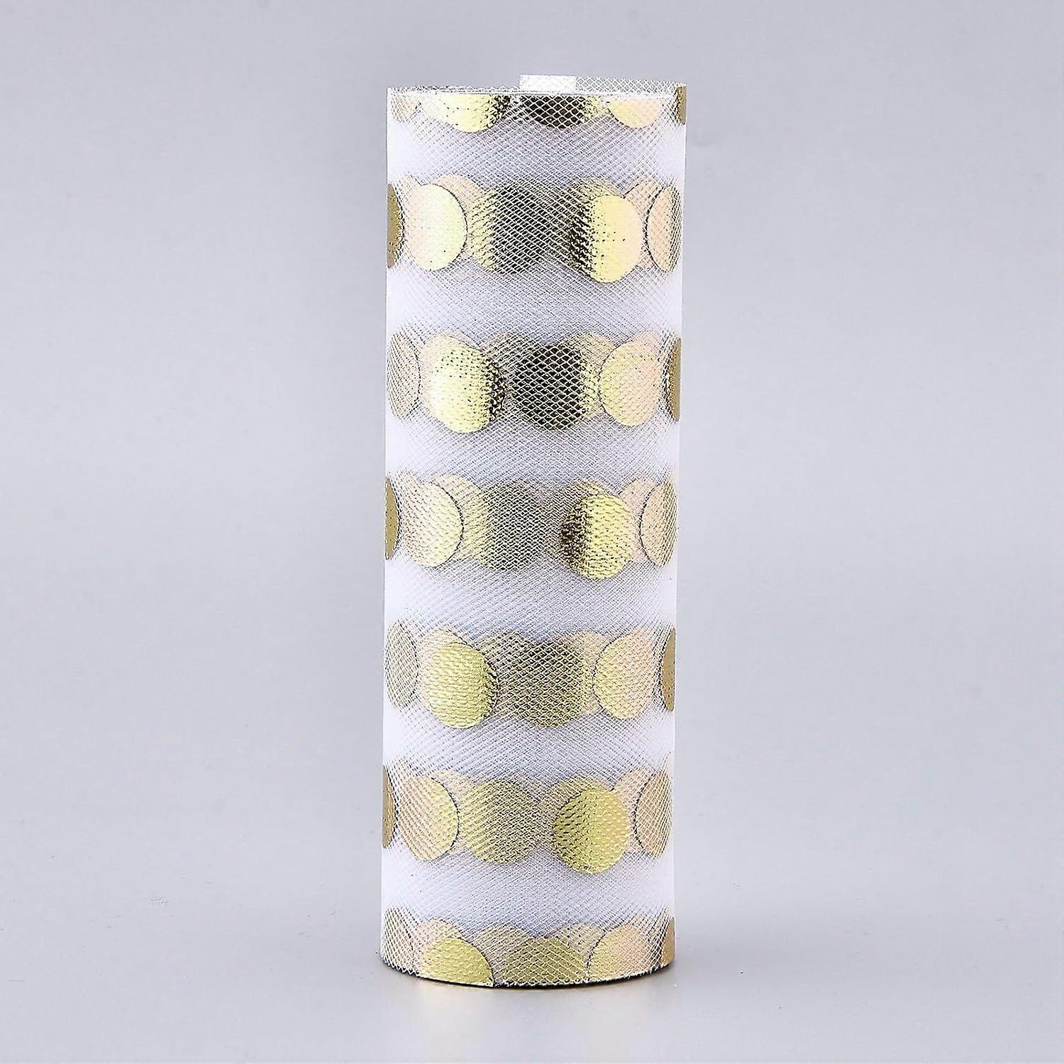 2Pcs Glitter Sequin Deco Mesh Ribbon Spot Pattern Gold 6 inch(15cm) Width 10 Yards per Roll Tulle Fabric for Wedding Party Skirts Decoration