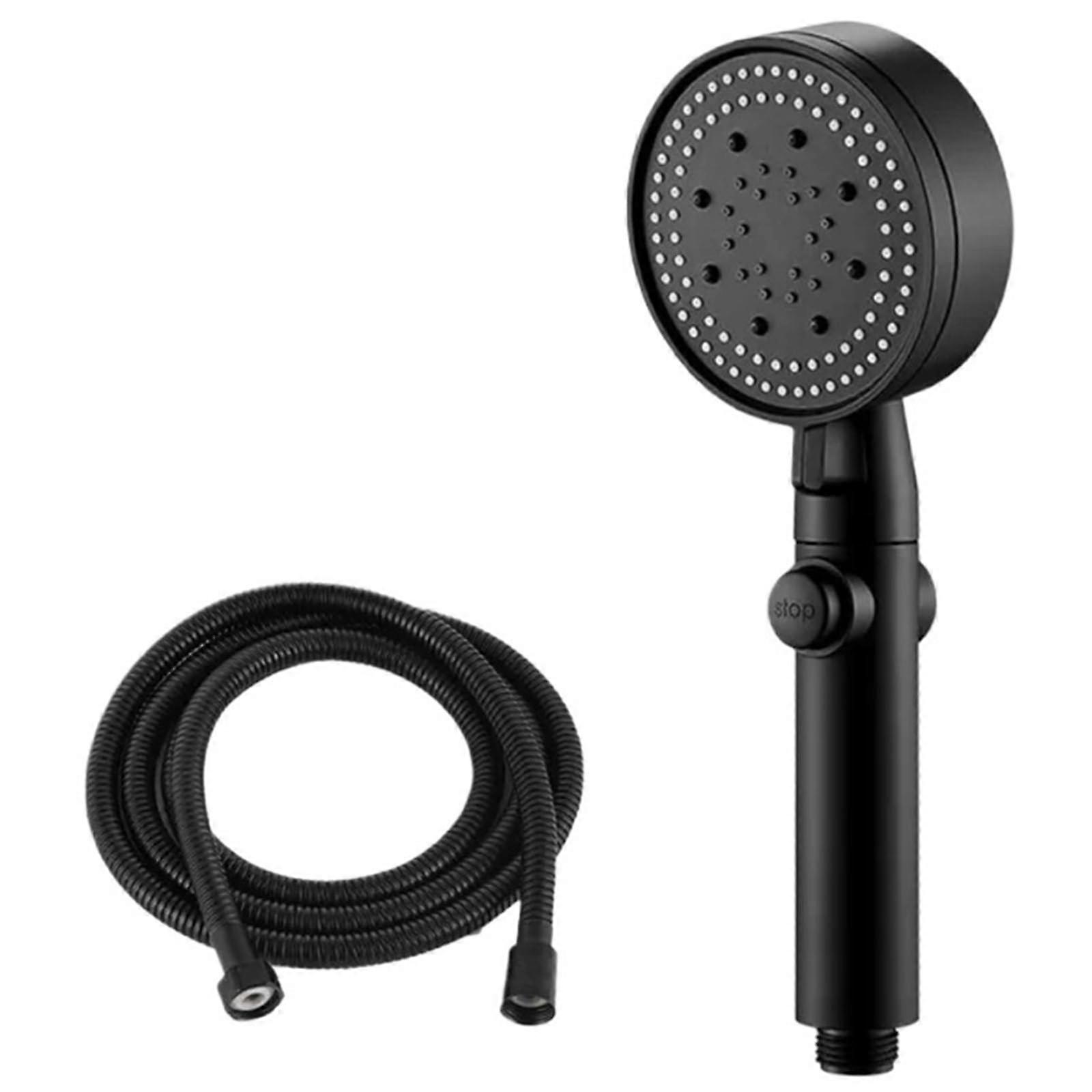 Pressure Handheld Shower Head with Hose, 5 Spray Modes, OneKey Stop, Water Saving, Black