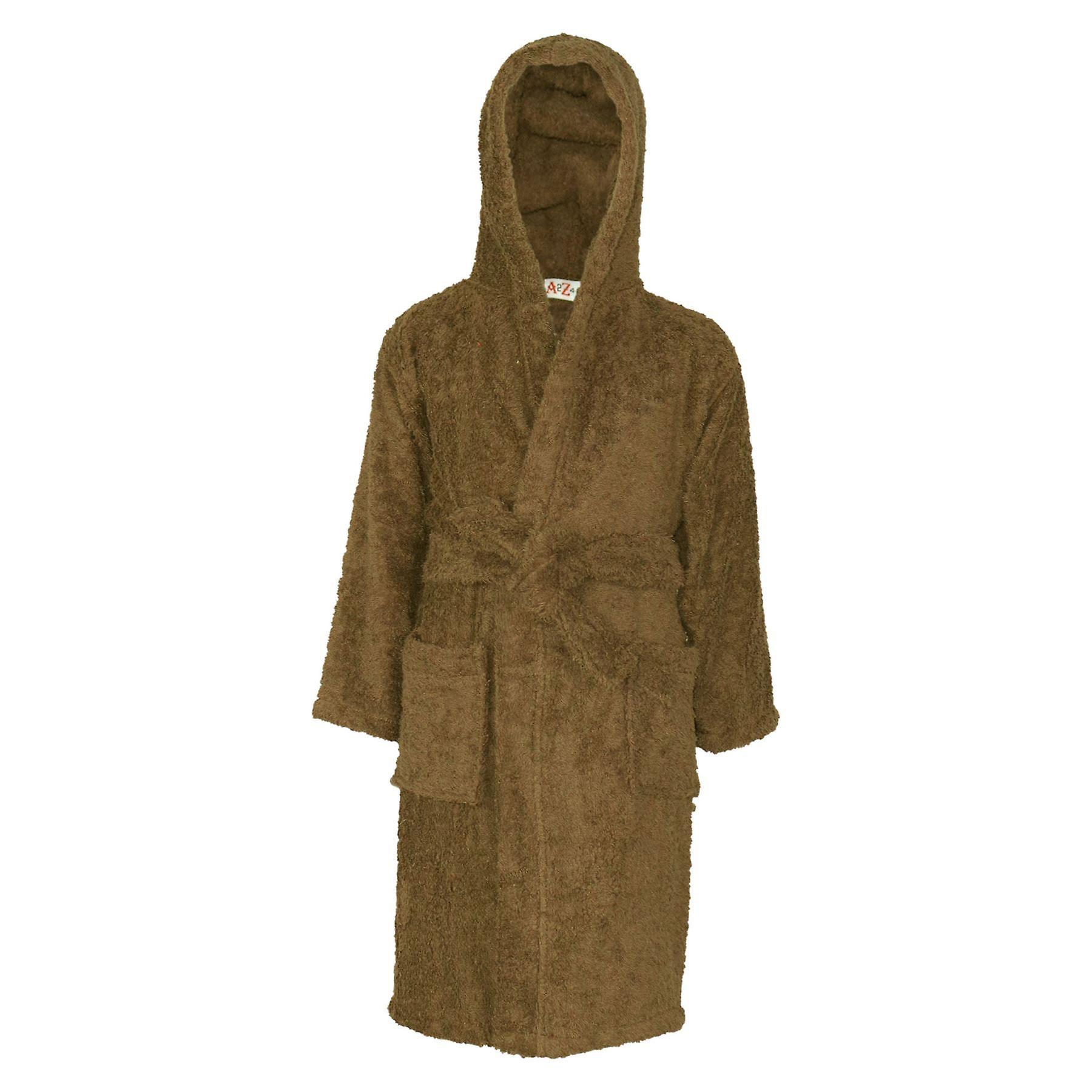 Unisex Hooded Brown Towel Bathrobe