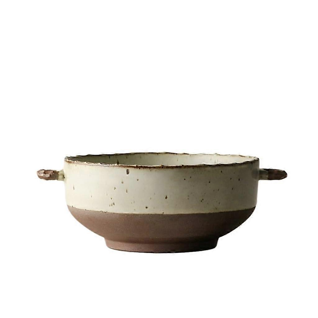 Large Handmade Ceramic Soup Bowl with Handles, Stackable Stoneware Salad and Pasta Serving Bowl