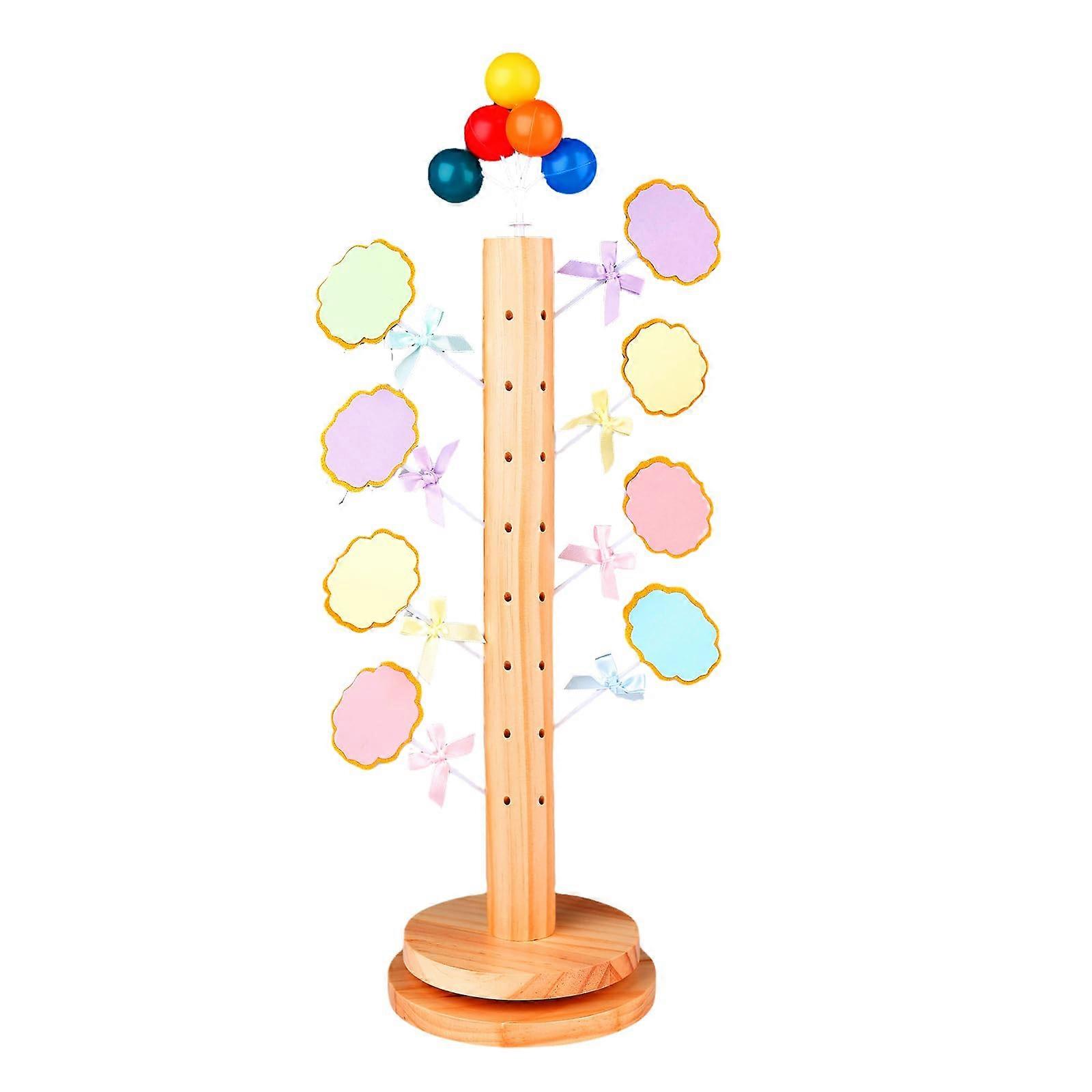 Wooden Lollipop Holder with 48 Holes, 360° Rotating Natural Wood Dessert Display Stand for Parties