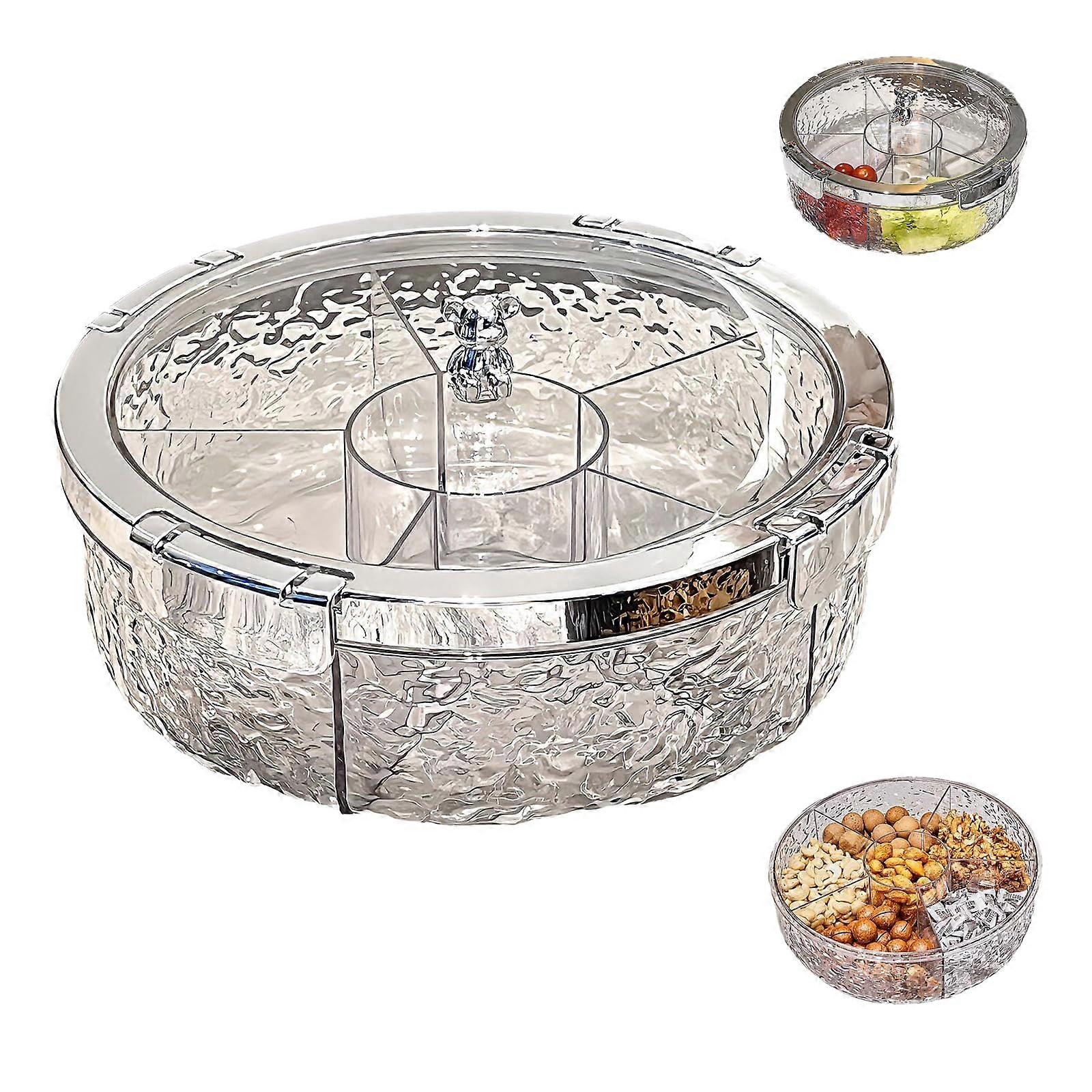 5 Compartment Snack Organizer with LeakProof Locking Lid, Clear Divided Serving Tray for Parties