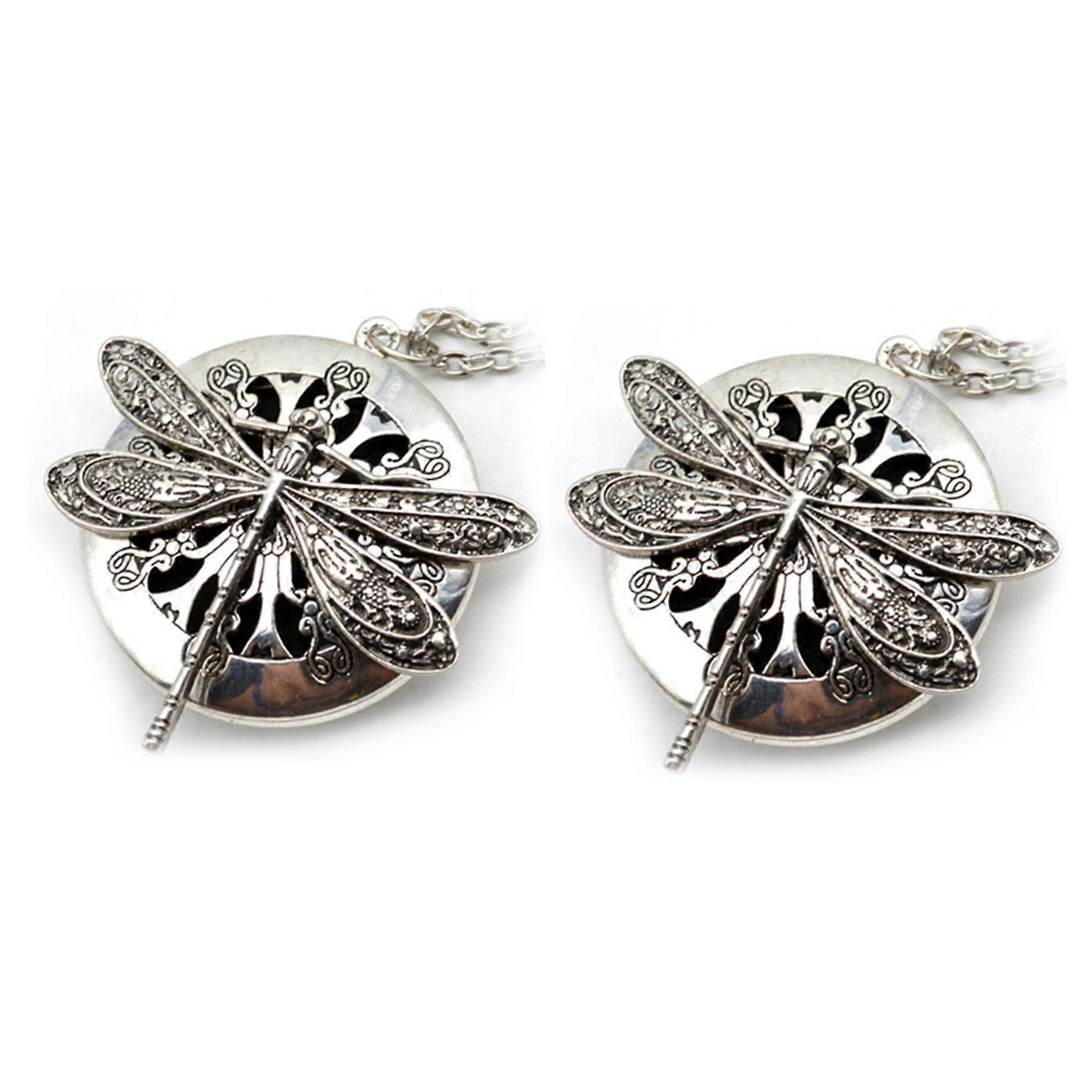 2Pc Antique Silver Libellule Aromathérapie Diffuseur Collier Pendentif