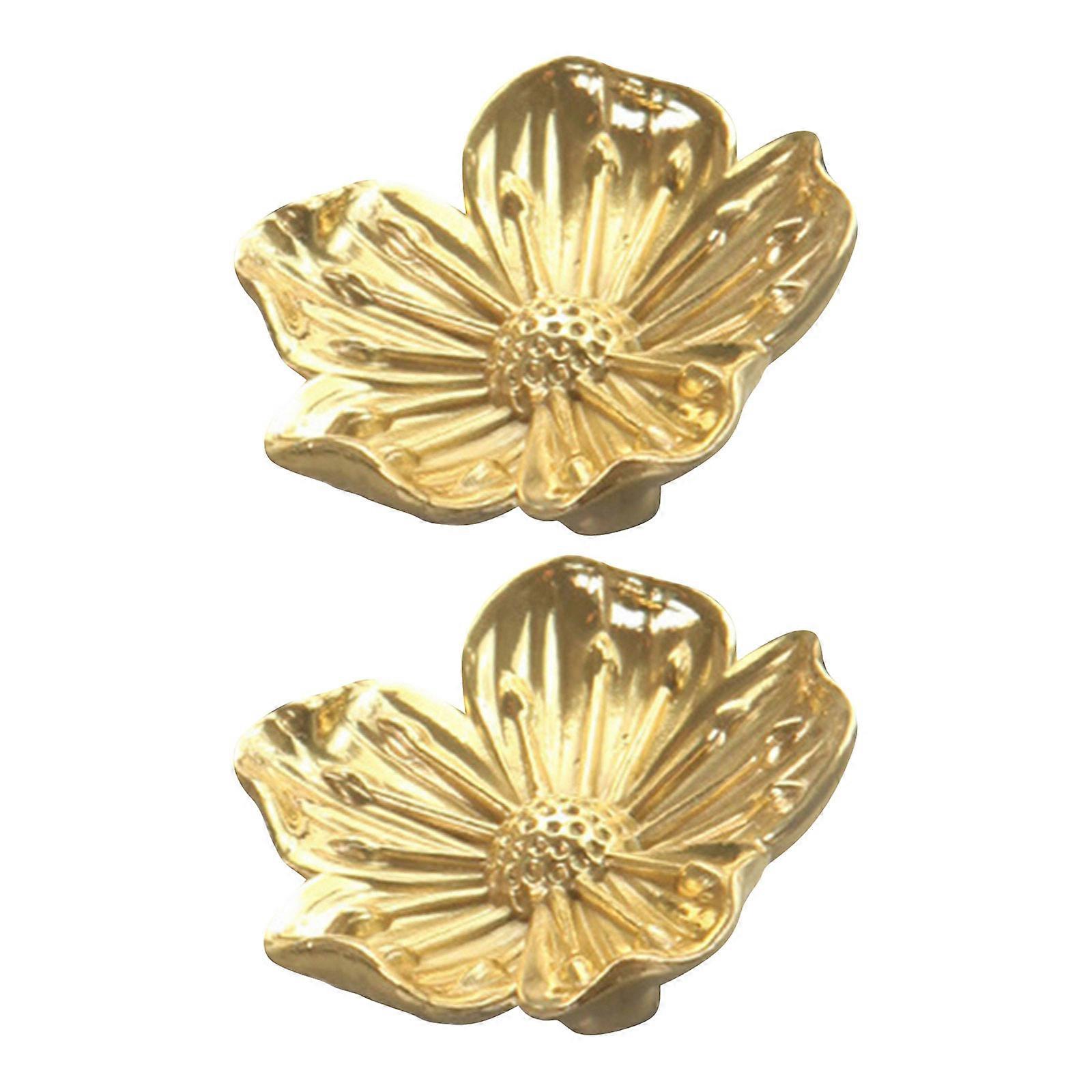 Vintage Flower Brass Drawer Knobs for Decor 2Pcs Gold Cabinet Handles