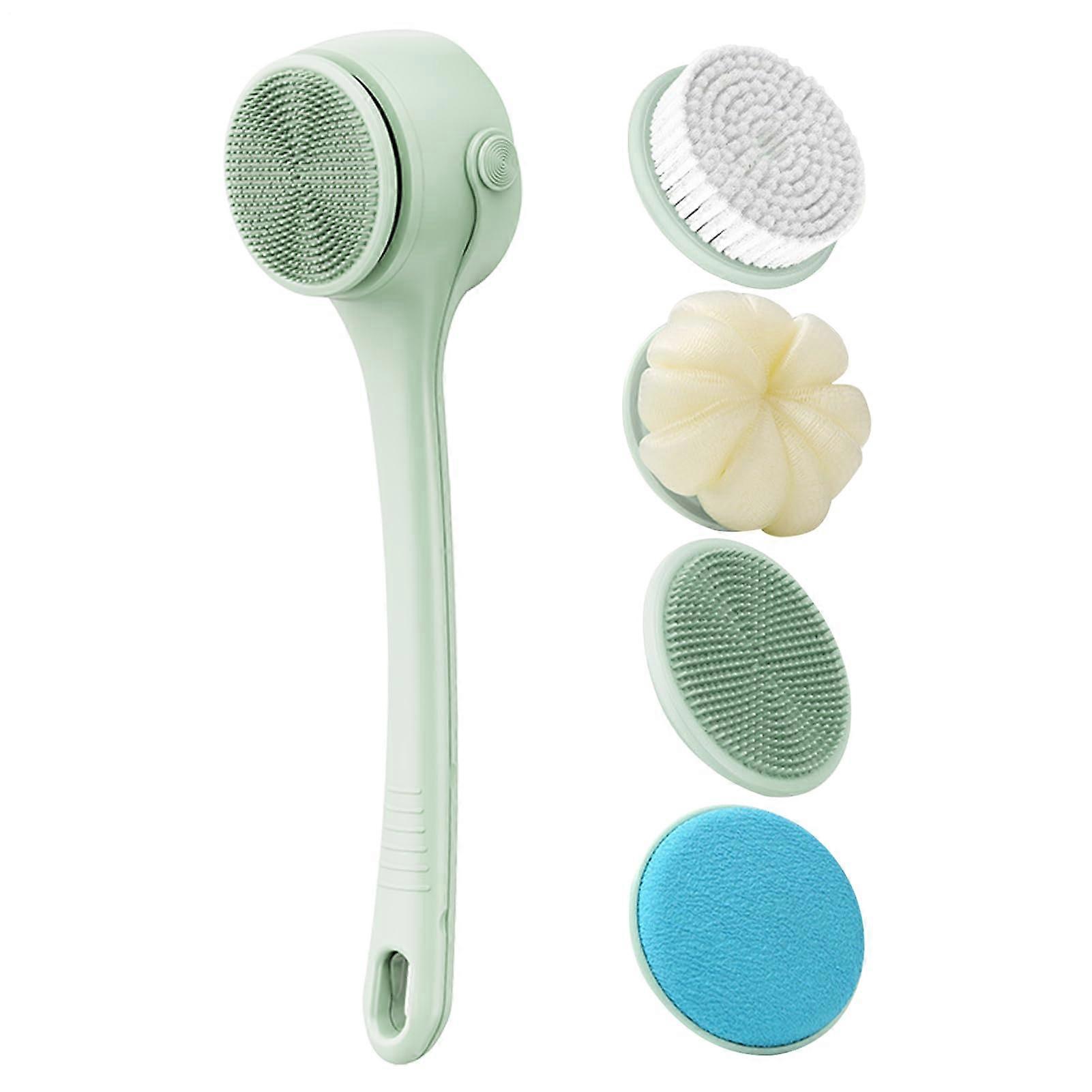 Electric Bath Brush with Long Handle, Waterproof DualSpeed Body Scrubber, 4 Interchangeable Heads