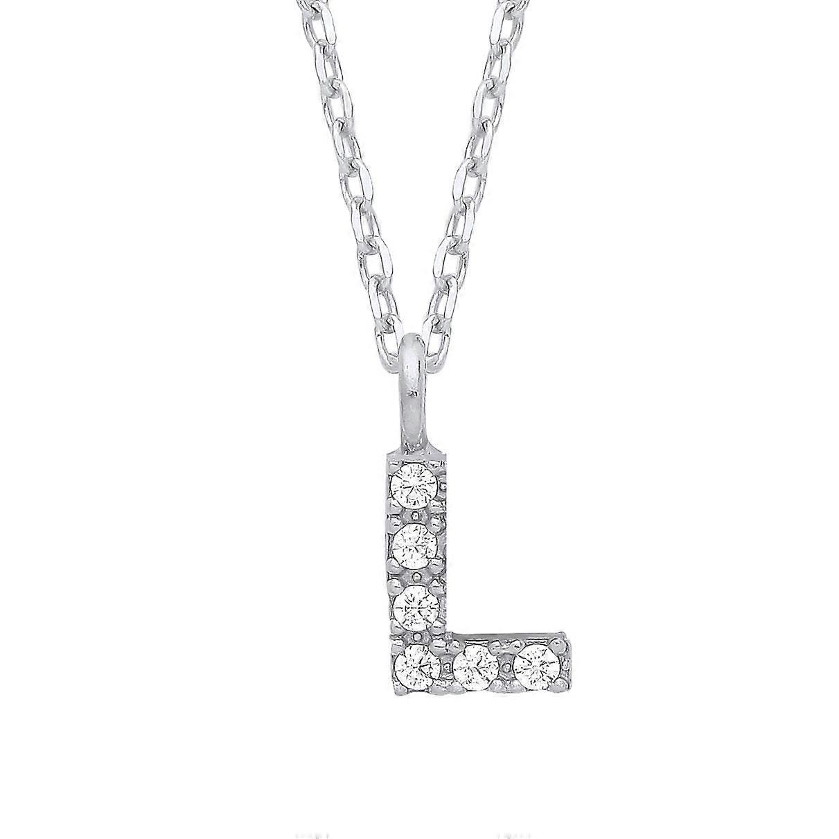 Jewelco London Ladies Rhodium Plated Sterling Silver Encrusted Mini Initial Pendant Necklace 16 + 1 inch