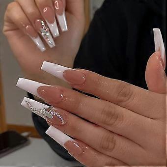 Butterfly Press On Nails Set 24pcs Adhesive Fake Nail Tips with Butterfly Design Instant Manicure