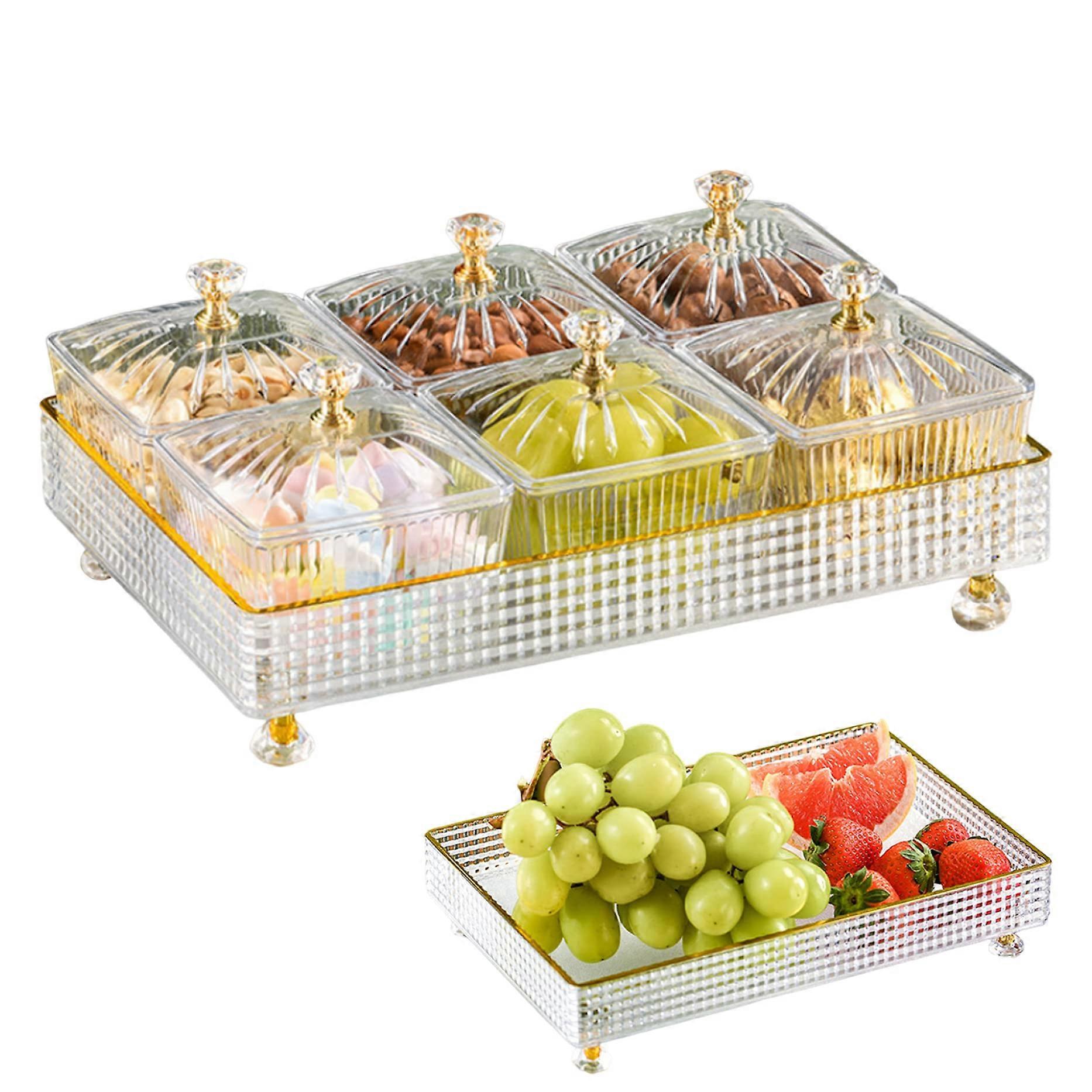 Snack Serving Tray with Lid, Plastic Divided Serving Tray, 5Compartment Design for Fruit Nuts