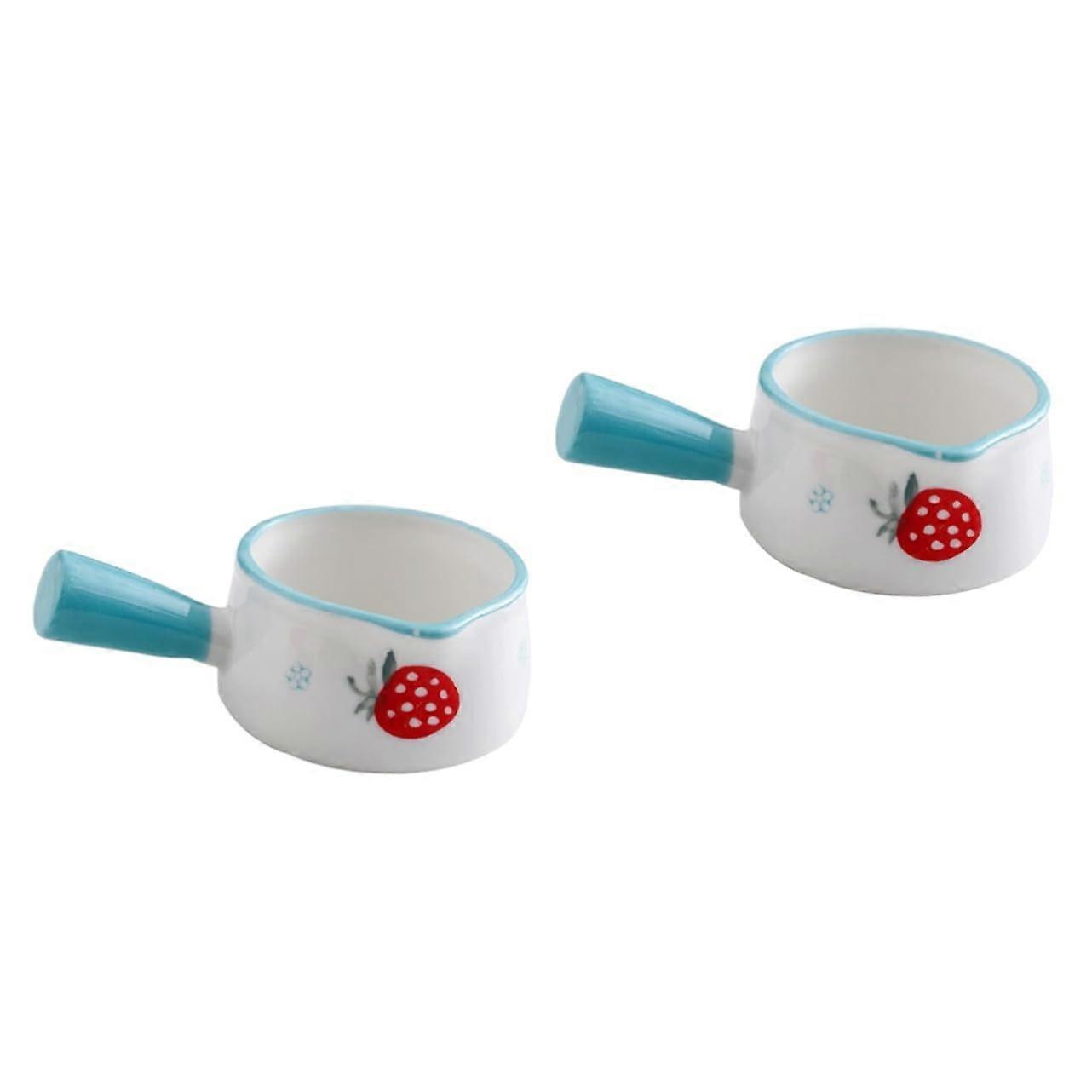 2pcs Ceramic Sauce Dipping Bowls with Handle, Mini Milk Creamer Pitcher, Strawberry Pattern