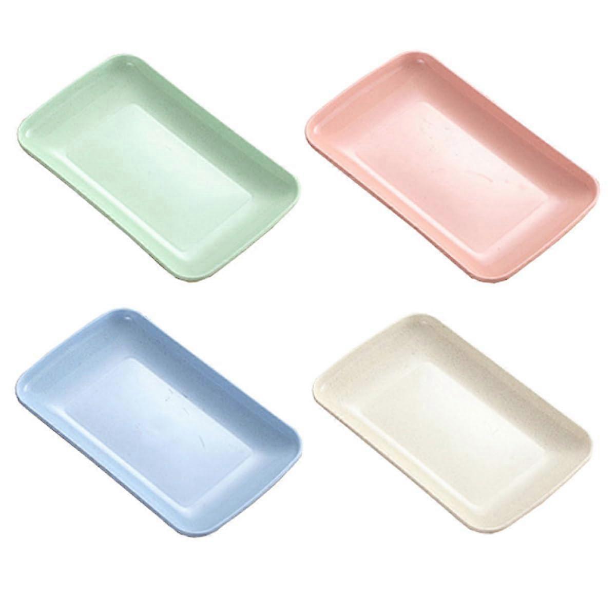 4pcs Rectangular Sushi Serving Platter Set, Wheat Straw, Mirror Polished, Smooth Edge, Mixed Colors