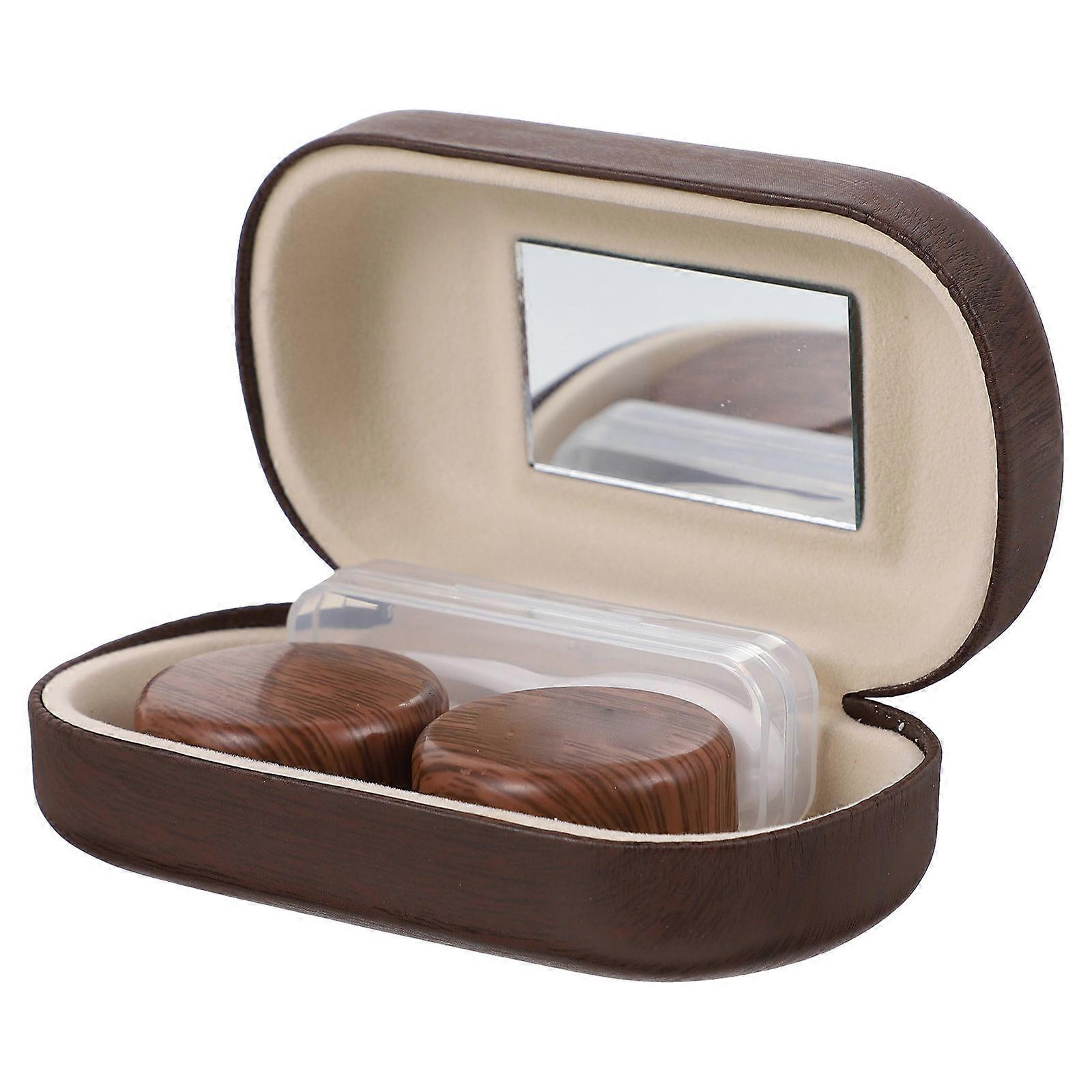 Contacts Lens Case Portable Lens Container for Storage 2Sets Brown Plastic