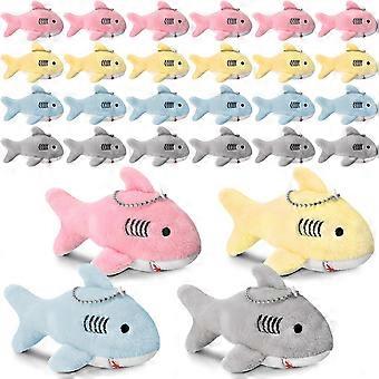 Shark Plush Keychain Bulk Set of 32  Mini Stuffed Animal ClipOn for Kids Party Favors, Assorted Colors