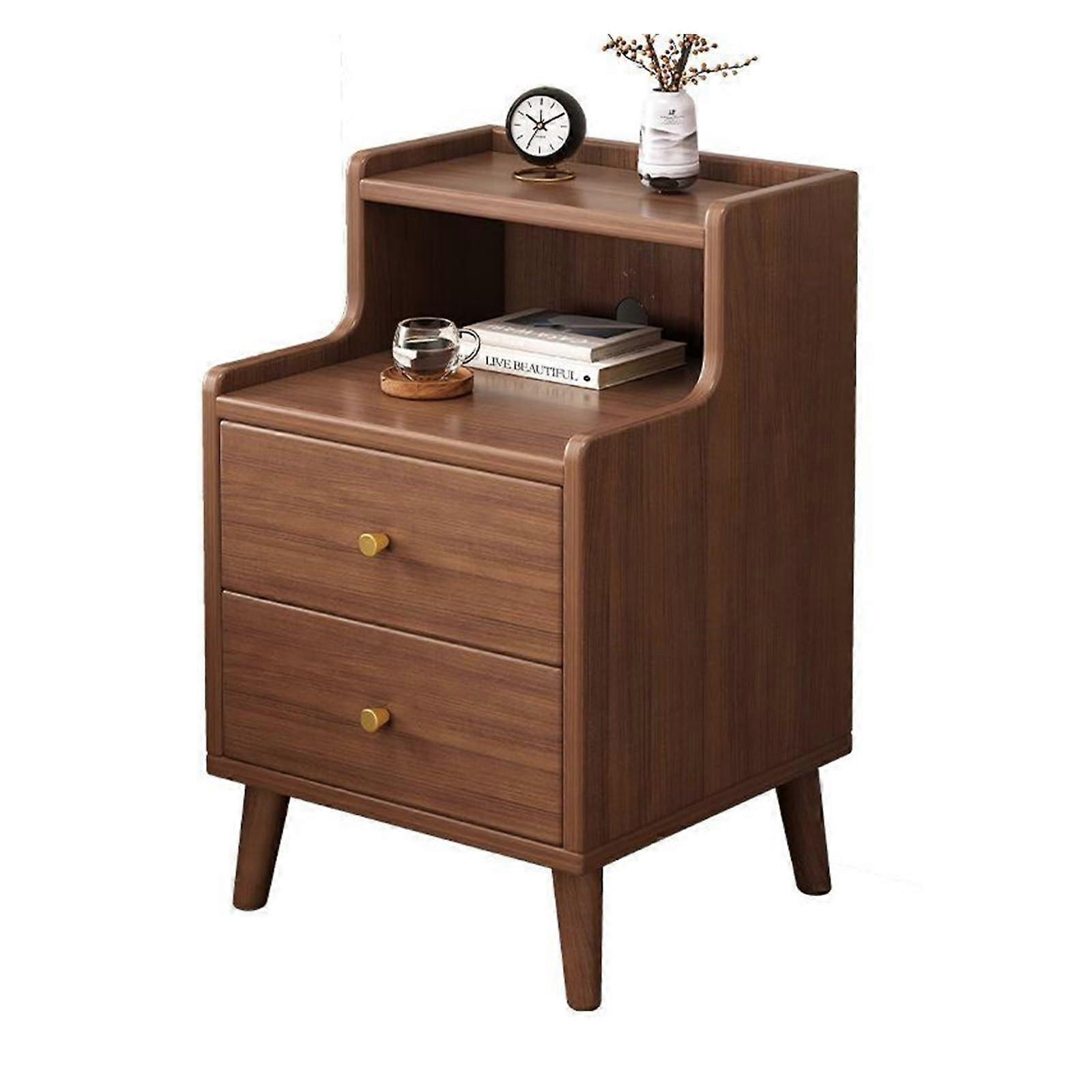 Slim Walnut Nightstand with MultiTier Storage for Small Spaces, Modern Narrow Side Table
