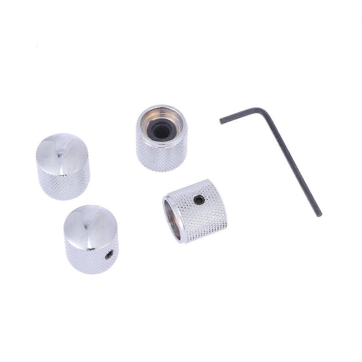 Electric Guitar Knobs Set with Wrench, Durable Silver Bass Tone Control, Easy Replacement