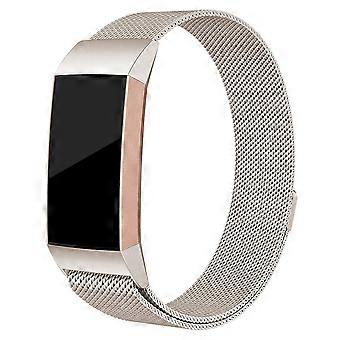 Amorus For Fitbit Charge 3 Luxury Milanese Watch Band Stainless Steel Magnetic Watch Strap - Size: L