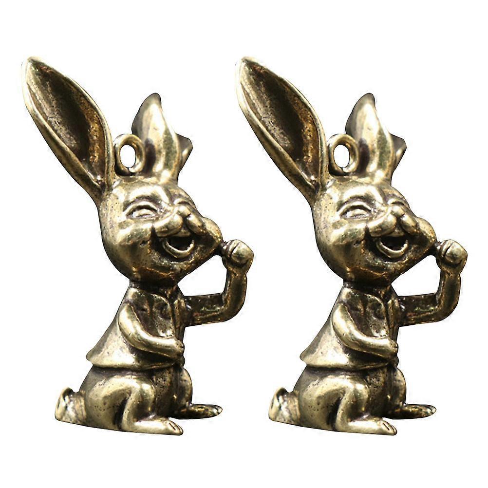 Decorative Keychain Brassware Pendant for Decor 2Pcs Rabbit Shape