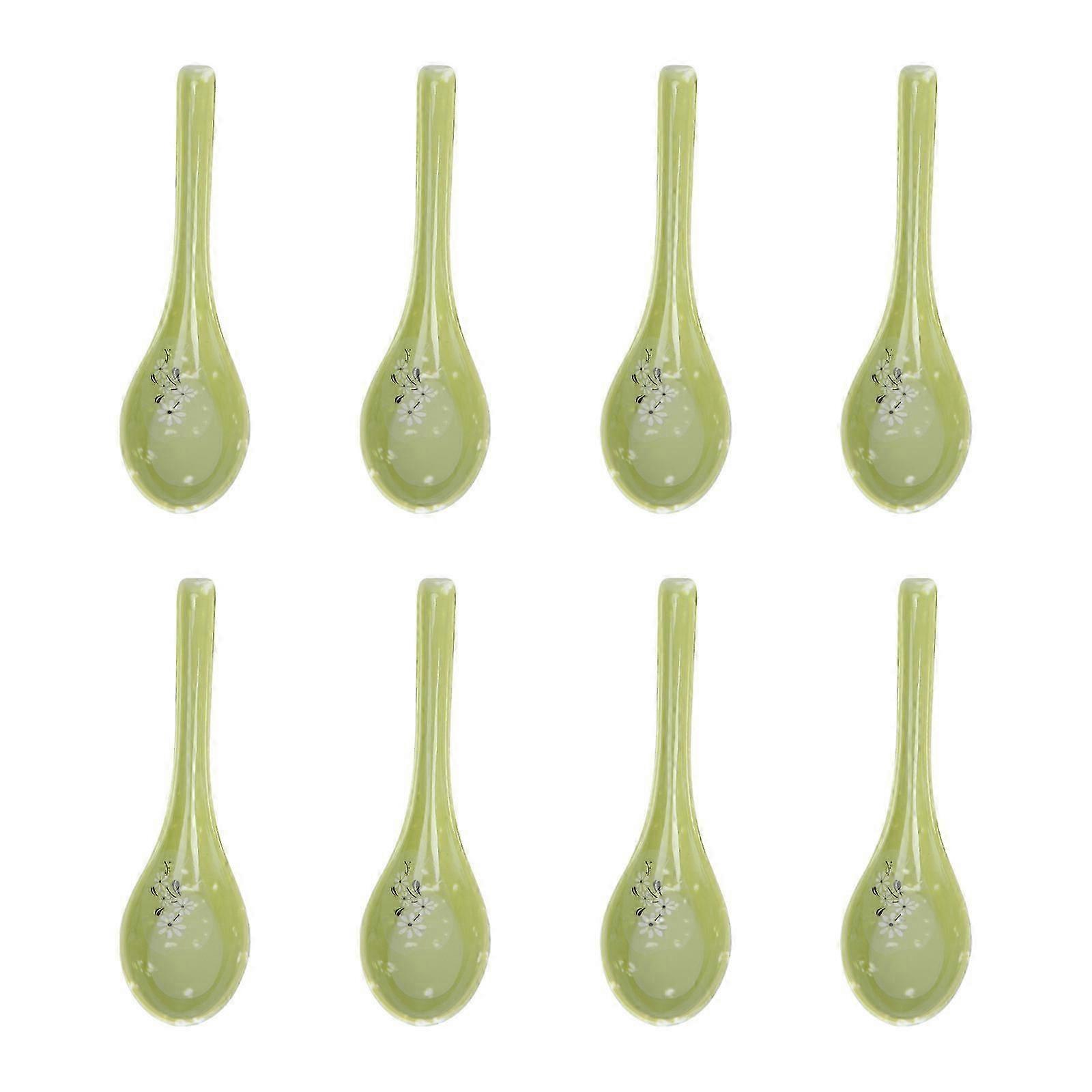 Green Long Handle Mixing Spoons,Hook Style,8Pcs,Home Kitchen Use