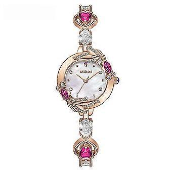 MOKAGO Luksus Dameur - Rosaguldkasse, Perlemorskive, Krystal & Pink Ædelstensdetaljer - Elegant Modeur