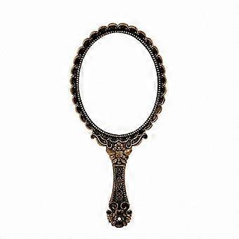 Compact Vintage-Style Handheld Mirror with Handle for Makeup and Grooming Needs