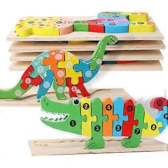 Wooden Puzzles for Kids, Toddler Number Puzzle, Old Wooden Dinosaur Puzzles and Animal Jigsaw Toys for Boy Girl Ideal Gift, 2-6 Years, Pack of 6, 2-1