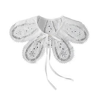Lace Fake Collar, Detachable Embroidered Blouse Collar, Vintage Style Half False Shirt, Scalloped Neckline with Tie for Women, Girls