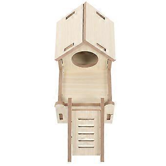 Hamster Hideout Wooden House for Sleeping 4Pcs Beige Wood Toy Set