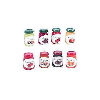Miniaturas de potes de geleia de frutas para casa de bonecas, para decoração (8 unidades em cores sortidas).