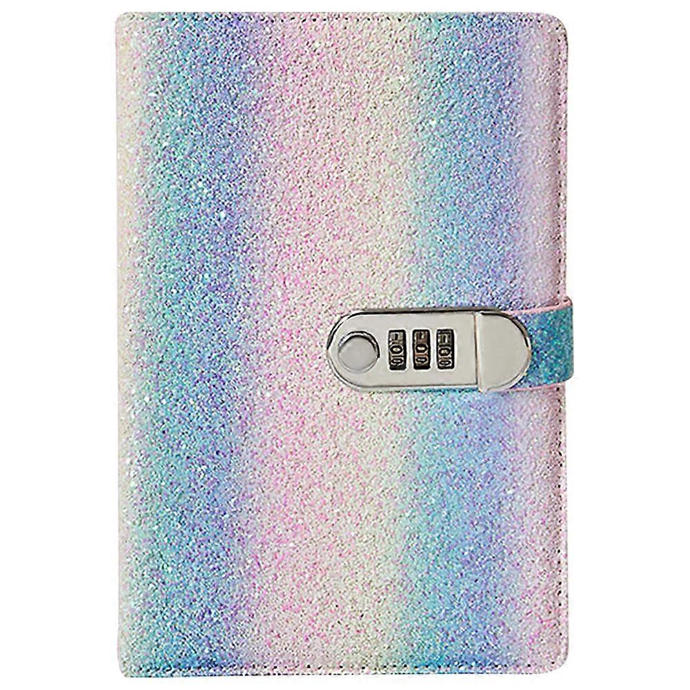 PU Leather Password Notebook, A5 Glitter Diary with Lock, Journal with Combination Lock