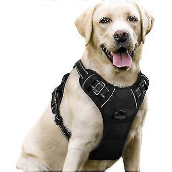 NoPull Hundegeschirr mit 2 Clips, weich gepolstert, reflektierendes Oxford-Gewebe, Würgeschutz, einfacher Griff, Größe L, Schwarz