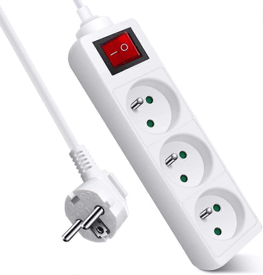 3-socket power strip 16A 2P + T with switch, 3-socket block, 3m extension cable