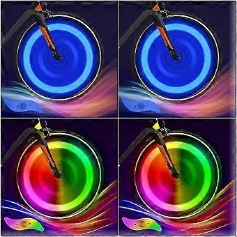 Lot de 4 lumières LED colorées et bleues pour roues de vélo, avec 3 modes de clignotement, étanches, néon pour rayons de pneus